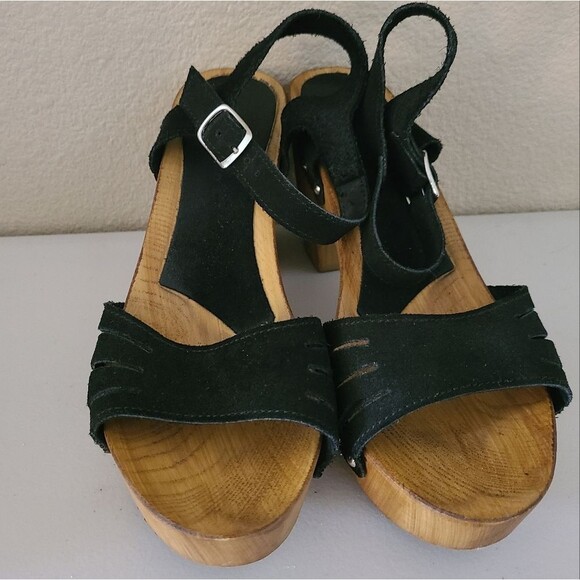 charles david block heel sandals chunky wood platform black size 8 - Picture 2 of 7